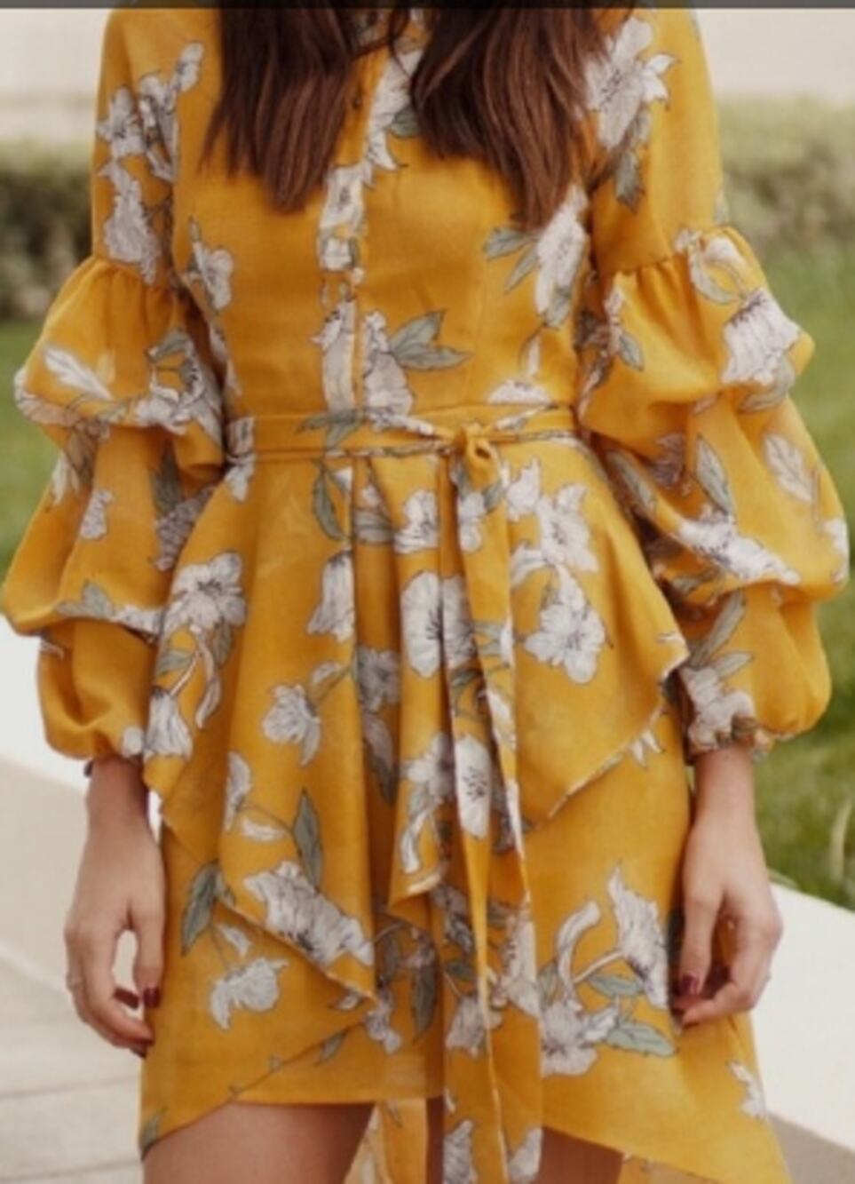 Chriselle x J.O.A. Revolve Yellow Floral Puff Sleeve Dress sz S